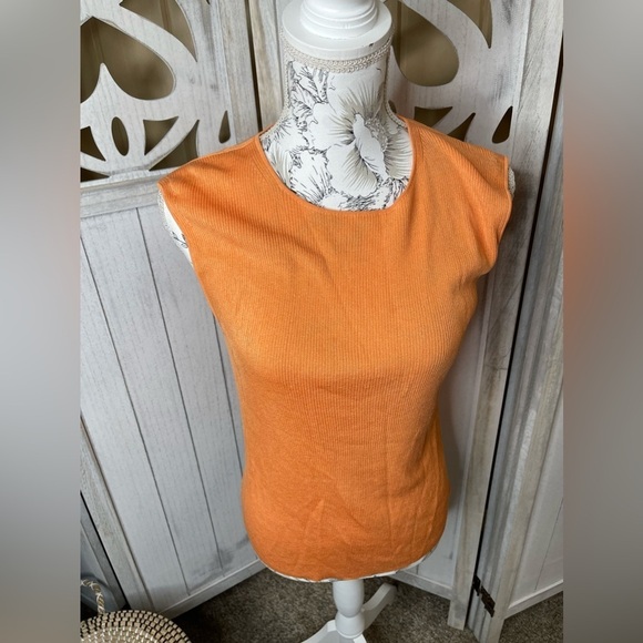 Lafayette 148 Tank Top And Cardigan Sweater Tangerine Orange Knit Size Small - Picture 4 of 6